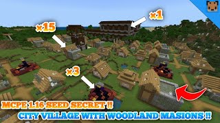 minecraft pe 116 seed secret   seed found city village amp pillage with woodland mansion portal [upl. by Shayn796]