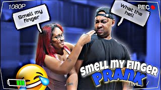 SMELL MY FINGER PRANK ON HUBAND hilarious reaction [upl. by Noreik]