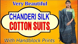 Beautiful Chanderi Silk Cotton Suits with handblock prints beautiful cotton suit dupatta viral [upl. by Aileen]