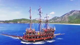 Drone footage of Dragon Pirate Boat in Olu Deniz Turkey [upl. by Ornie]