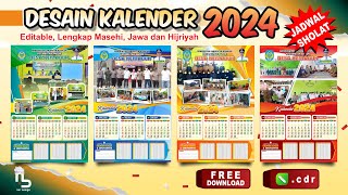 Desain Kalender 2024  LENGKAP Hijriyah Jawa amp Jadwal Sholat FREE CDR  nurdesigns [upl. by Casta323]