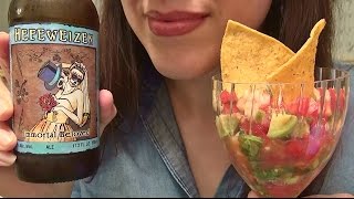 SassEsnacks ASMR  Eating Sounds  Seafood Salsa Recipe  Day of the Dead Ale  Beer  Mukbang [upl. by Evad295]