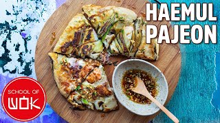 Crispy Korean Seafood Pancake  Haemul Pajeon [upl. by Oinimreh]