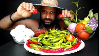 Green chilli Boiled eggs with chilli salt sauce ASMR eating Mukbang 05072024 [upl. by Rolando]