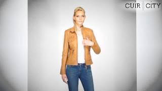 Blouson Cuir Col Montant Femme Oakwood  Begonia Cognac [upl. by Ldnek]