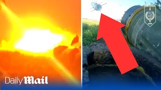 Ukraine soldier destroys a speeding Russian tank with a Javelin missile [upl. by Atinal]