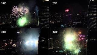 2013 KLCC New Year Fireworks  Watch and Compare Them All At Once From 2010 to 2013 Uncut [upl. by Fishbein]