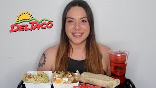 DEL TACO MUKBANG  STUFFED QUESADILLA TACO QUESO LOADED FRIES STRAWBERRY SPRITE POPPERS [upl. by Avik240]