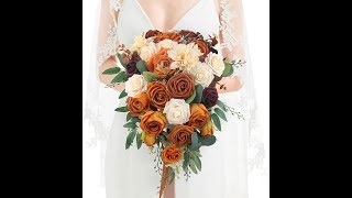 13 3 Terracotta Cascading Bridal Bouquet Wedding Bouquets Artificial Flowers [upl. by Zildjian]