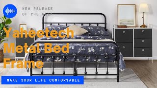 Yaheetech Metal Bed Frame w BallShaped Detailing Full bedframe [upl. by Westland]