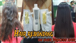 Hair Rebonding on over process hairHair SmootheningFull tutorialHindi ‎bikashhairstyles1130 [upl. by Arrac377]