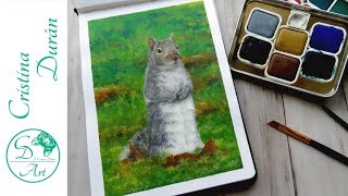 REALISTIC squirrel in GOUACHE – Trying CARAN DACHE gouache [upl. by Philipines]