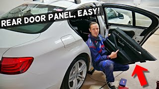 BMW F10 F11 REAR DOOR PANEL REMOVAL REPLACEMENT 520i 528i 530i 523i 535i 518d 520d 525d 530d [upl. by Gnoud]