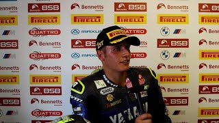 2024 Bennetts British Superbike R7 Thruxton Race 1 podium reactions [upl. by Jimmie492]