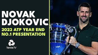 Novak Djokovic Receives 2023 YearEnd No 1 Trophy 🏆  Nitto ATP Finals [upl. by Eetnwahs]