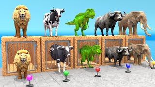 5 Giant Duck Cartoon Fountain Crossing With Cow Elephant Buffalo Lion TRex 3d Animal Game Video [upl. by Moureaux709]