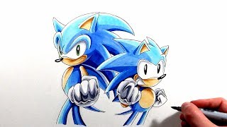 Drawing Classic And Modern Sonic  Sonic Generations [upl. by Rheta]