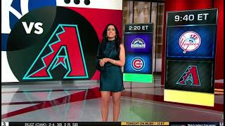 Lauren Shehadi Smoking Hot Legs Strut in Green Mini On MLB Central [upl. by Htaek434]