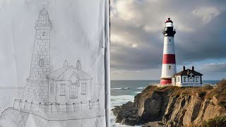 How to draw a light house  lighthouse beautifull light house drawing pincel [upl. by Kcub]