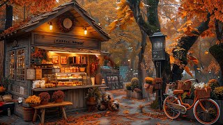 Soothing Autumn Jazz Music to Relax☕ Coffee Shop Outside The Park amp Scenery of Falling Autumn Leaves [upl. by Anwahsal369]