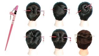 6 easy and amazing juda hairstyle with bun stick  chignon bun  chinese bun  cute hairstyles [upl. by Nylidam]