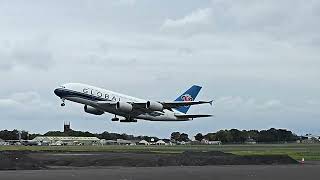 Airbus A380 taking off at Prestwick Scotland [upl. by Bobinette]