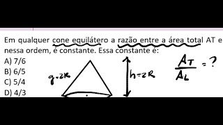 Em qualquer cone equilátero a razão entre a área total AT e a área lateral AL nessa ordem é [upl. by Nevag475]