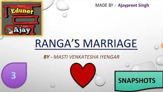 Rangas Marraige Class11 in Hindi by Masti Venkatesha Snapshots CBSE Hindi Fully Explained [upl. by Ahsiatal]