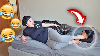 WAKING UP MY GIRLFRIEND WITH MY FOOT IN HER MOUTH PRANK REVENGE [upl. by Croner79]