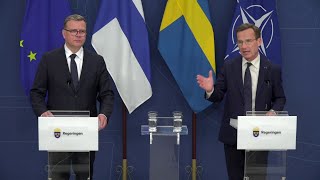 Tolkad till svenska Pressträff med statsminister Ulf Kristersson och statsminister Petteri Orpo [upl. by Meeharb]