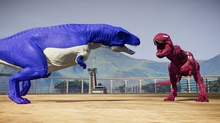 Colorful Dinosaur Battle Blue Acrocanthosaurus vs Red TRex Chomper  Jurassic World Evolution [upl. by Nohpets]