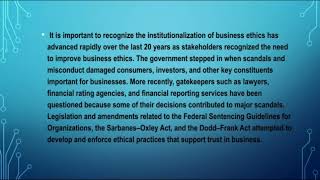 THE IMPORTANCE OF INSTITUTIONALIZATION IN BUSINESS ETHICS [upl. by Earla]