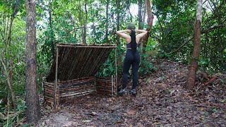 Survival Bushcraft Camp in The Wood  Leaf Roof Shelter  Solo Overnight Trip [upl. by Chao565]