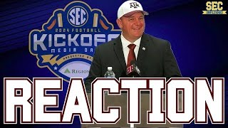 REACTION Texas AampM Footballs Mike Elko Speaks At SEC Media Days [upl. by Tloc]