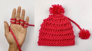 4 Finger Knitting Tips  Cap Design for Kids amp Ladies  Finger Knitting Pattern Tips [upl. by Ahsinehs]