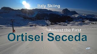 Italy Skiing Ortisei Seceda Almost the First [upl. by Tomlinson]