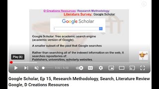 Google Scholar Ep 15 Research Methodology Search Literature Review Google D Creations Resources [upl. by Jeritah427]