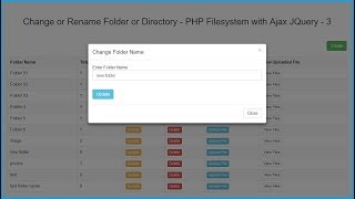 Change or Rename Folder or Directory Name  PHP Filesystem with Ajax JQuery  3 [upl. by Enialedam]