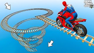 الأبطال الخارقين على القضبان دوامة قمع جس ep4 SPIDERMAN on Motorcycle in Spiral Bridge Stunt Ride [upl. by Hanad]