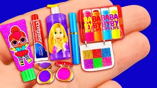 65 DIY Barbie Hacks miniature doll makeup [upl. by Anhoj]