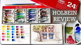 Holbein Artists’ Watercolors Review  Watercolor café sketch demo [upl. by Artim]