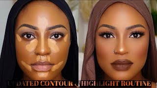 DETAILED FLAWLESS FULL GLAM MAKEUP TUTORIAL  UPDATED CONTOUR AND HIGHLIGHT ROUTINE woc darkskin [upl. by Wennerholn]