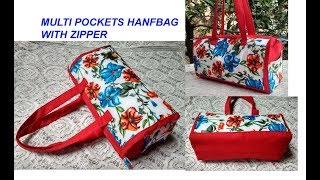 MULTI POCKETS HANDMADE HANDBAG WITH ZIPPER  CUTTING AND STITCHING  LADIES PURSE  TRAVEL BAG [upl. by Aidam]