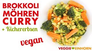 Veganes BROKKOLIMÖHRENCURRY mit Kichererbsen und Kokosmilch [upl. by Nilyahs]