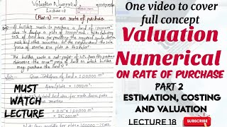 Valuation Numerical  on rate of purchase of land  Estimation Costing and valuation  Part 2 [upl. by Kevan75]