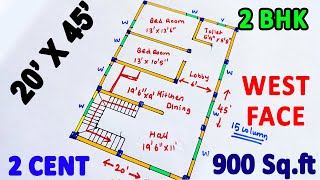 west face house plan 900 Sqft plan 2 cent house plan west facing vastu plan 3BHK 4520 plan [upl. by Wanyen703]