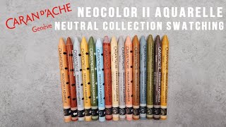 Caran dAche Neocolor II  2 Aquarelle neutralmuted collection swatching [upl. by Sirrap]