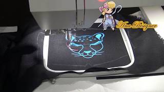 Janome memory craft 550e embroidery machine  difficult organza fabric  panther [upl. by Reppiks]