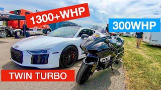 TWIN TURBO R8 BATTLES 300WHP H2 12 MILE RACING [upl. by Engdahl]