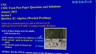 CSEC CXC Maths Past Paper 2 Question 2c Jan 2012 Exam Solutions Answers by Will EduTech [upl. by Stauffer]